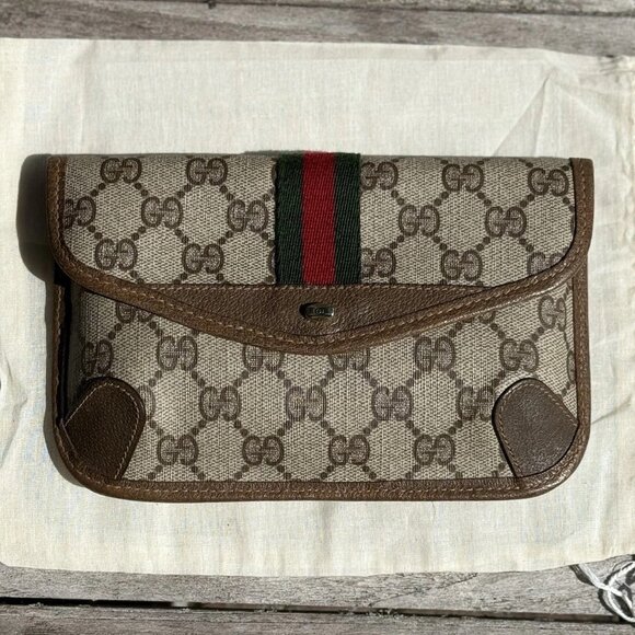 WITH CHAIN EUC Gucci Shirley Line Pouch Beige Logo clutch Crossbody bag handbag - Picture 4 of 10